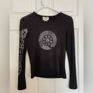 Vintage long-sleeve top with decoration on chest and right sleeve